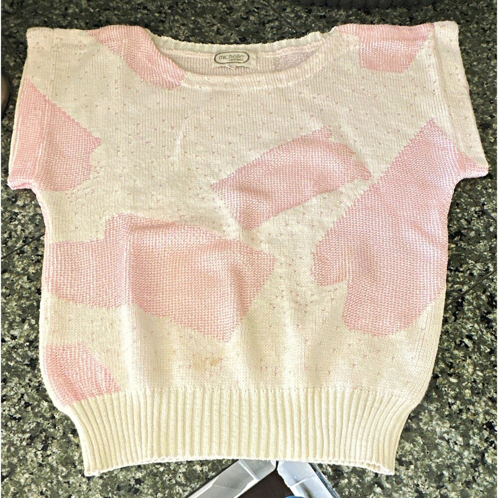 Vintage Michelle California Acrylic/Nylon Knit Short Sleeve pink Sweater S 1980s